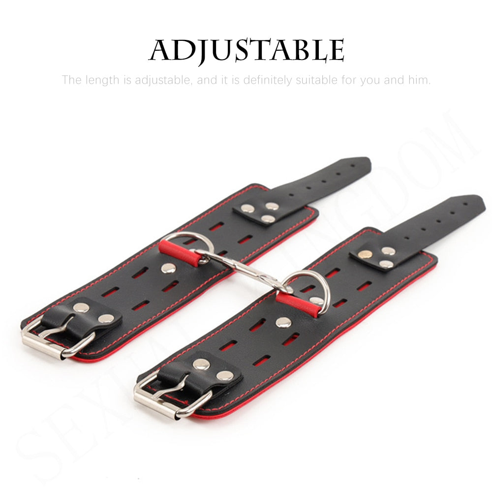 Adjustable Leather Handcuffs and Shackles BDSM Bondage Bundling Femdom Fun Adult Sex Bondage Sex Toys for Woman Couples - buysextoyth