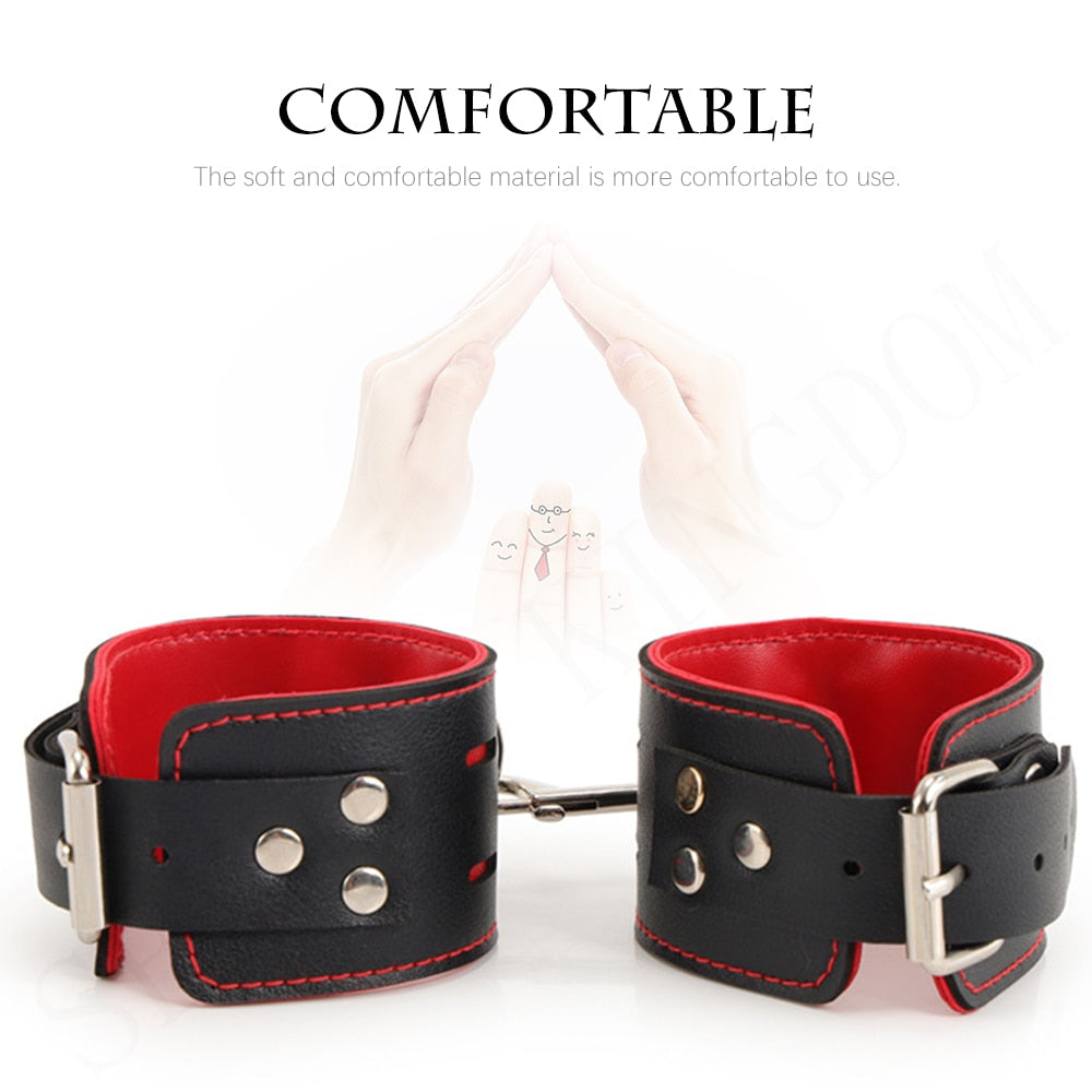 Adjustable Leather Handcuffs and Shackles BDSM Bondage Bundling Femdom Fun Adult Sex Bondage Sex Toys for Woman Couples - buysextoyth