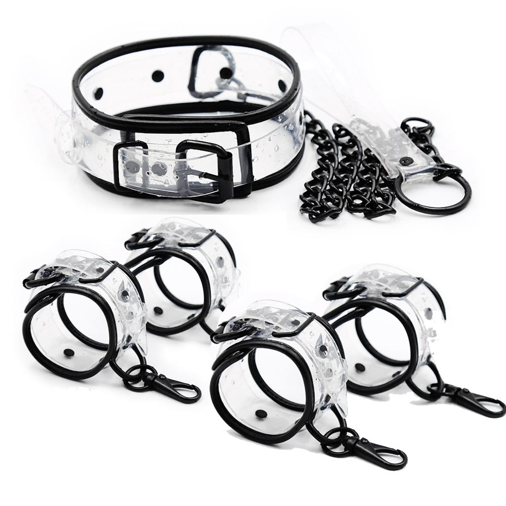 Adjustable Transparent PVC Handcuffs Ankle Cuffs Collar Neck Manacle BDSM Bondage Restraints Shackles Fetish Sex Toy for Couples - buysextoyth