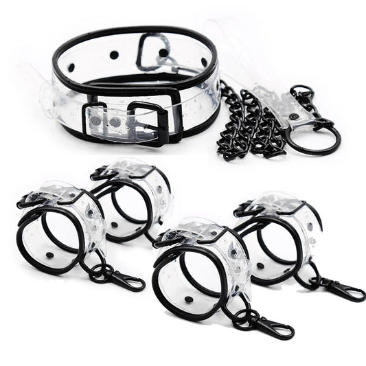 Adjustable Transparent PVC Handcuffs Ankle Cuffs Collar Neck Manacle BDSM Bondage Restraints Shackles Fetish Sex Toy for Couples - buysextoyth