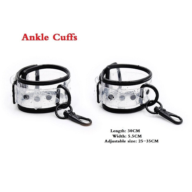 Adjustable Transparent PVC Handcuffs Ankle Cuffs Collar Neck Manacle BDSM Bondage Restraints Shackles Fetish Sex Toy for Couples - buysextoyth