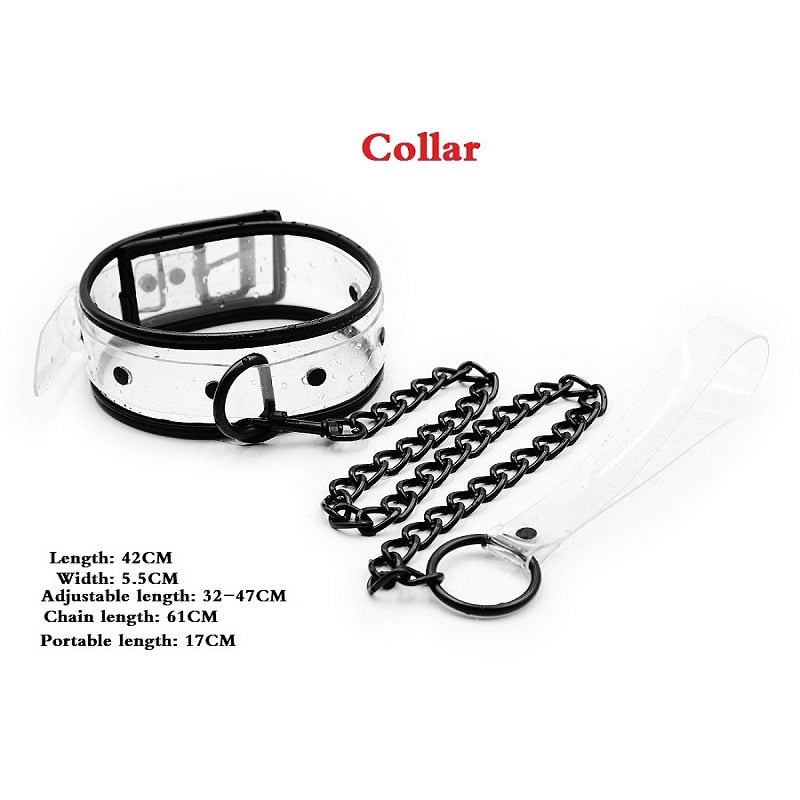 Adjustable Transparent PVC Handcuffs Ankle Cuffs Collar Neck Manacle BDSM Bondage Restraints Shackles Fetish Sex Toy for Couples - buysextoyth