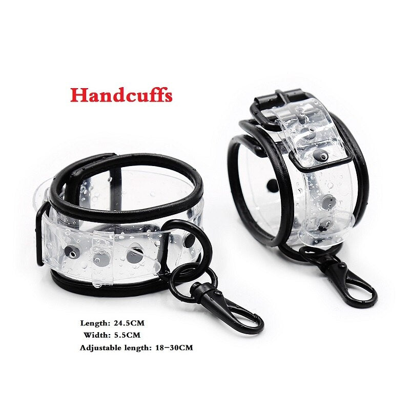 Adjustable Transparent PVC Handcuffs Ankle Cuffs Collar Neck Manacle BDSM Bondage Restraints Shackles Fetish Sex Toy for Couples - buysextoyth