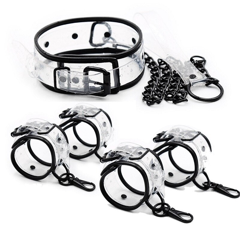 Adjustable Transparent PVC Handcuffs Ankle Cuffs Collar Neck Manacle BDSM Bondage Restraints Shackles Fetish Sex Toy for Couples - buysextoyth