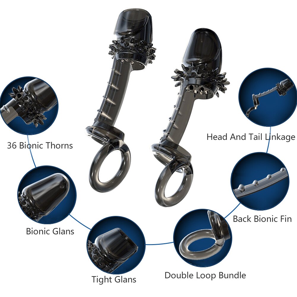 Adult Sex Products Penis Sleeve Ring Reusable Condom Delay Ejaculation Enlargement Condom Sex Toys for Men Prostate Massager - buysextoyth