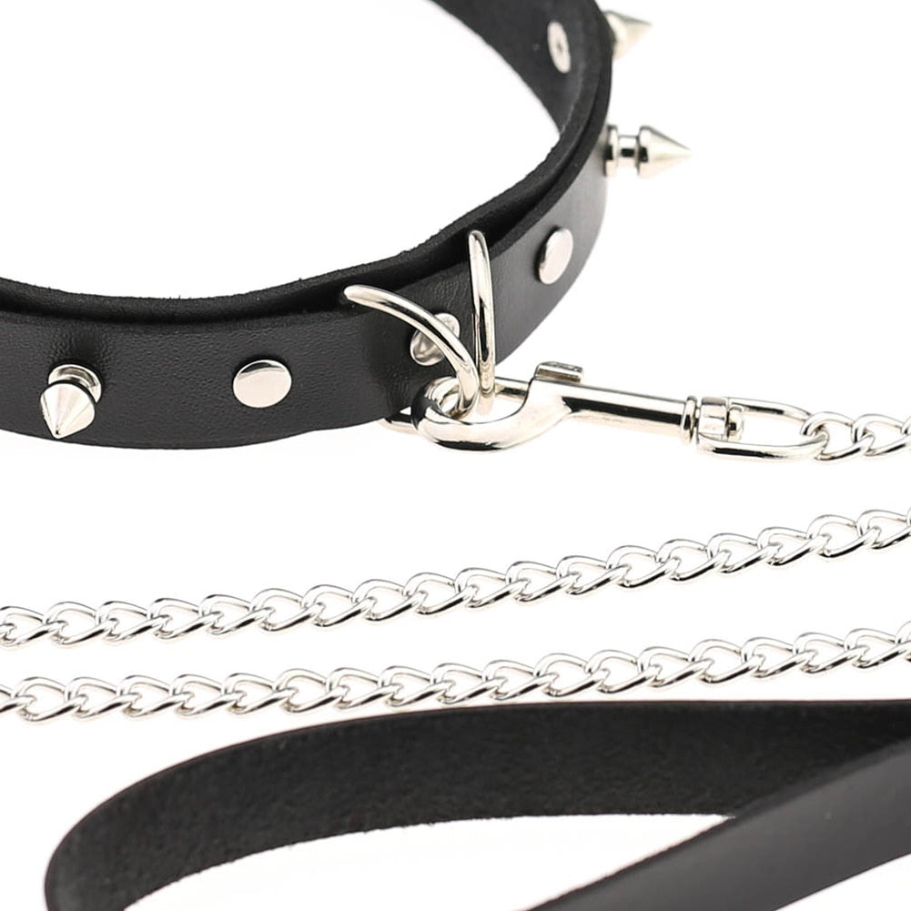Adults Sexy Toy Erotic Faux Leather BDSM Choker Rivet Neck Collar Traction Rope Bondage Restraint Sex Toys for Couple Game - buysextoyth