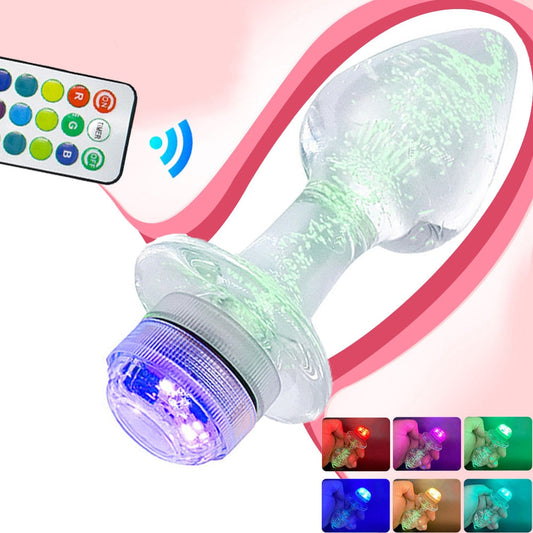 คริสตัล Anal Plug Vibrator Luminous Glass ปลั๊กไฟ LED รีโมทคอนโทรล Dildo ช่องคลอด Anal ของเล่นนวด Buttplugs - buysextoyth