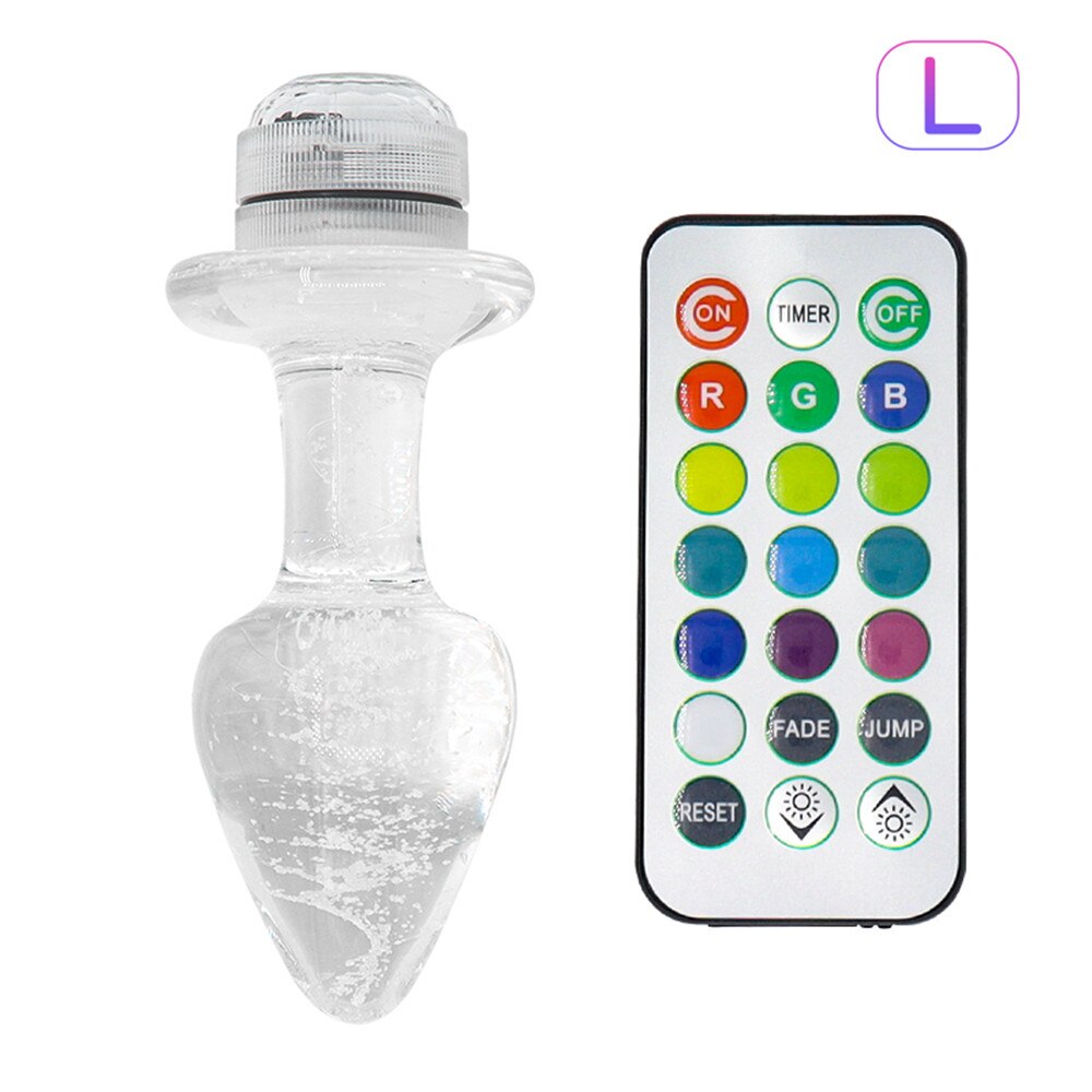 คริสตัล Anal Plug Vibrator Luminous Glass ปลั๊กไฟ LED รีโมทคอนโทรล Dildo ช่องคลอด Anal ของเล่นนวด Buttplugs - buysextoyth