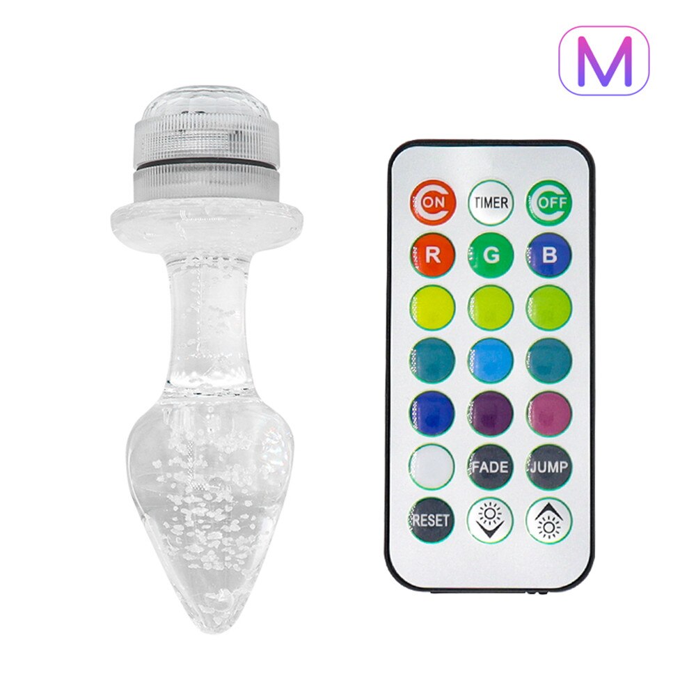 คริสตัล Anal Plug Vibrator Luminous Glass ปลั๊กไฟ LED รีโมทคอนโทรล Dildo ช่องคลอด Anal ของเล่นนวด Buttplugs - buysextoyth