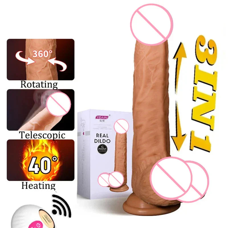 Automatic Telescopic Dildo Vibrator Female Masturbation Rotation Stimulation Big Fake Dick Thrusting Penis Sex Toys For Women - buysextoyth