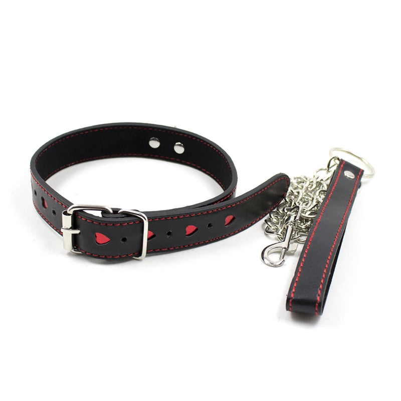 BDSM Adjustable PU Leather Chain Collar with Leash Sex Bondage Fetishs Necklace Adult Game for Woman Neck Ring Sex Toys - buysextoyth