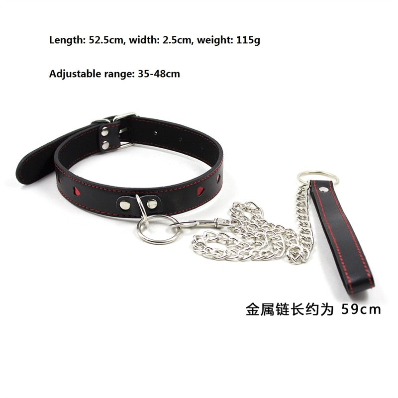 BDSM Adjustable PU Leather Chain Collar with Leash Sex Bondage Fetishs Necklace Adult Game for Woman Neck Ring Sex Toys - buysextoyth