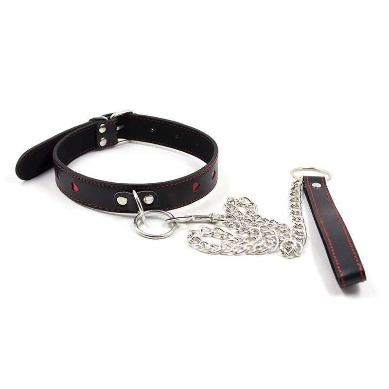 BDSM Adjustable PU Leather Chain Collar with Leash Sex Bondage Fetishs Necklace Adult Game for Woman Neck Ring Sex Toys - buysextoyth