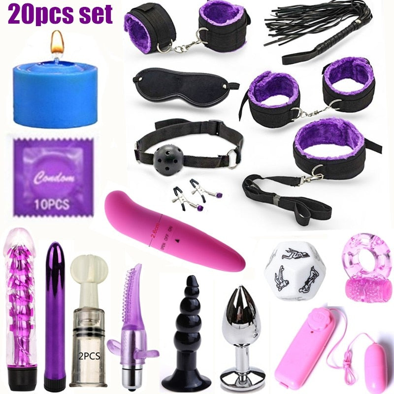 BDSM Erotic Toy Set Sexy Toys Adult Games Sex Bondage Restraint.Handcuffs Nipple Clamp Whip Collar Sex Toys for Couples - buysextoyth