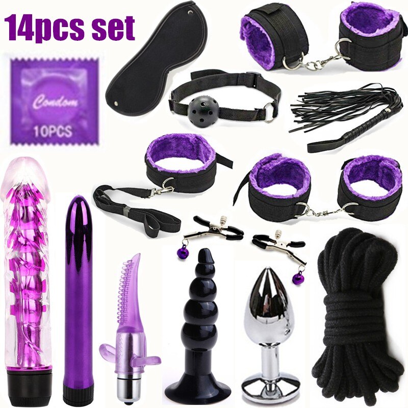 BDSM Erotic Toy Set Sexy Toys Adult Games Sex Bondage Restraint.Handcuffs Nipple Clamp Whip Collar Sex Toys for Couples - buysextoyth