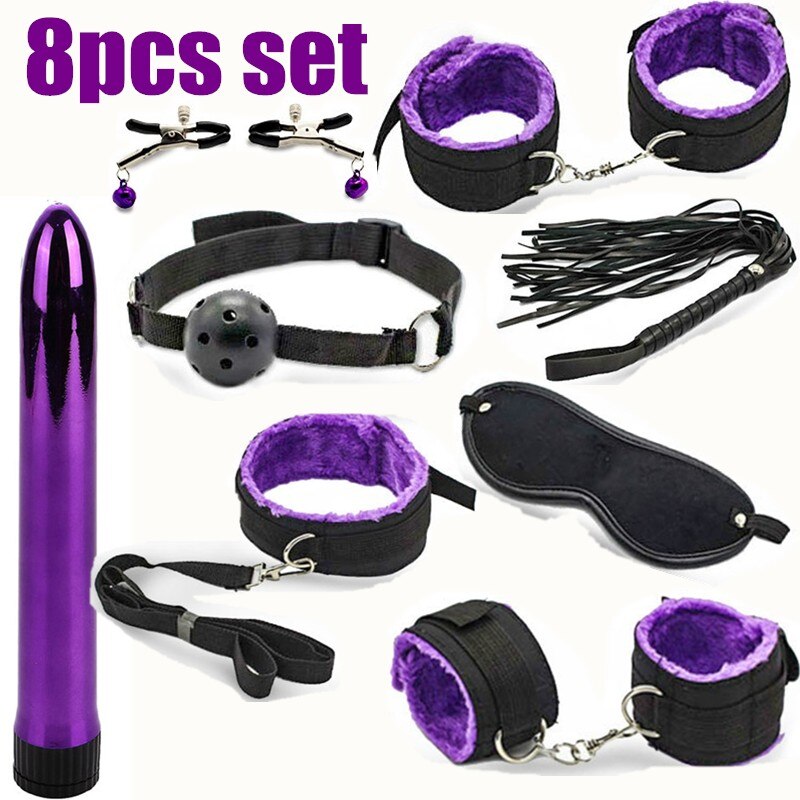 BDSM Erotic Toy Set Sexy Toys Adult Games Sex Bondage Restraint.Handcuffs Nipple Clamp Whip Collar Sex Toys for Couples - buysextoyth