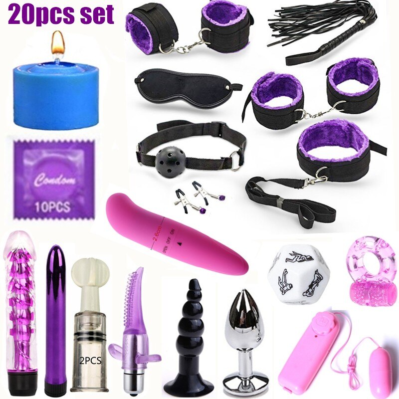 BDSM Erotic Toy Set Sexy Toys Adult Games Sex Bondage Restraint.Handcuffs Nipple Clamp Whip Collar Sex Toys for Couples - buysextoyth