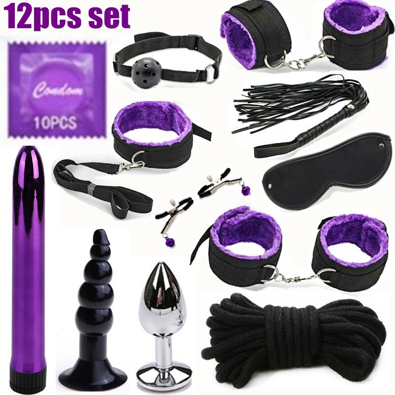 BDSM Erotic Toy Set Sexy Toys Adult Games Sex Bondage Restraint.Handcuffs Nipple Clamp Whip Collar Sex Toys for Couples - buysextoyth