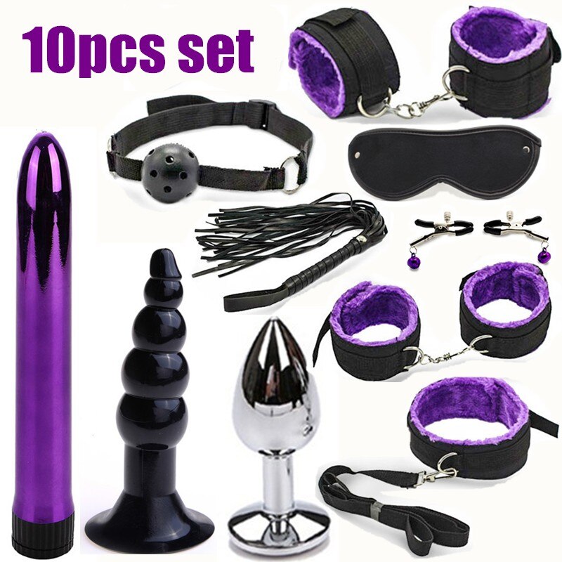 BDSM Erotic Toy Set Sexy Toys Adult Games Sex Bondage Restraint.Handcuffs Nipple Clamp Whip Collar Sex Toys for Couples - buysextoyth