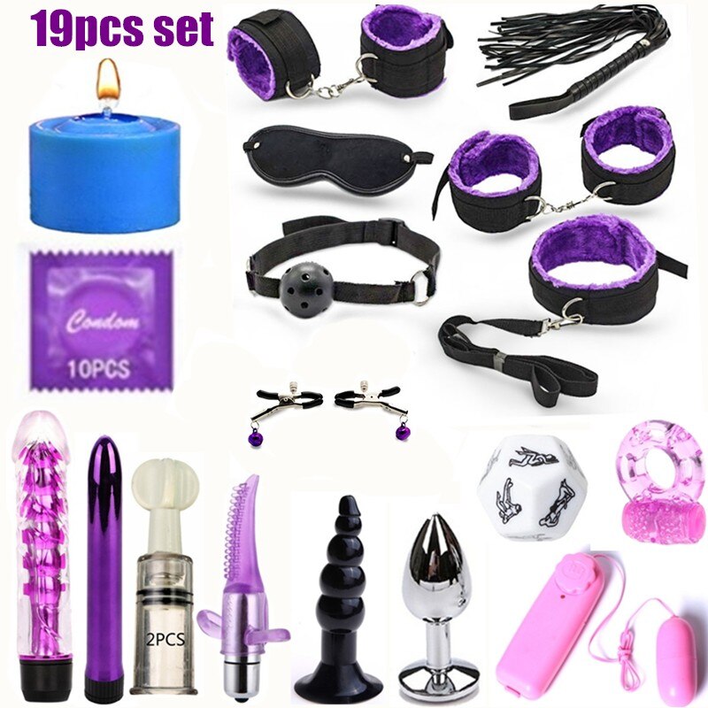 BDSM Erotic Toy Set Sexy Toys Adult Games Sex Bondage Restraint.Handcuffs Nipple Clamp Whip Collar Sex Toys for Couples - buysextoyth