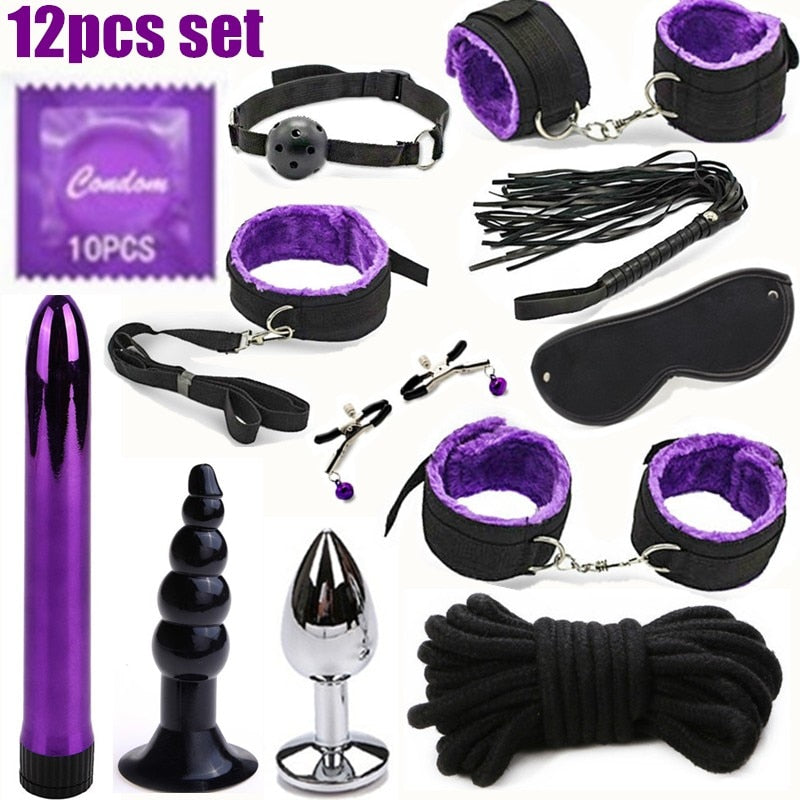 BDSM Erotic Toy Set Sexy Toys Adult Games Sex Bondage Restraint.Handcuffs Nipple Clamp Whip Collar Sex Toys for Couples - buysextoyth