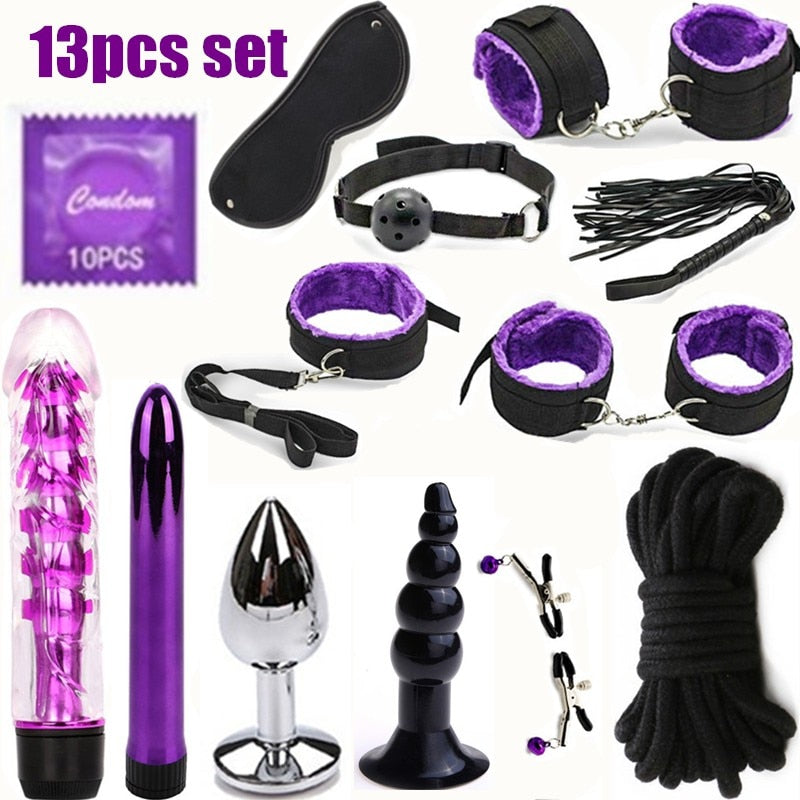 BDSM Erotic Toy Set Sexy Toys Adult Games Sex Bondage Restraint.Handcuffs Nipple Clamp Whip Collar Sex Toys for Couples - buysextoyth