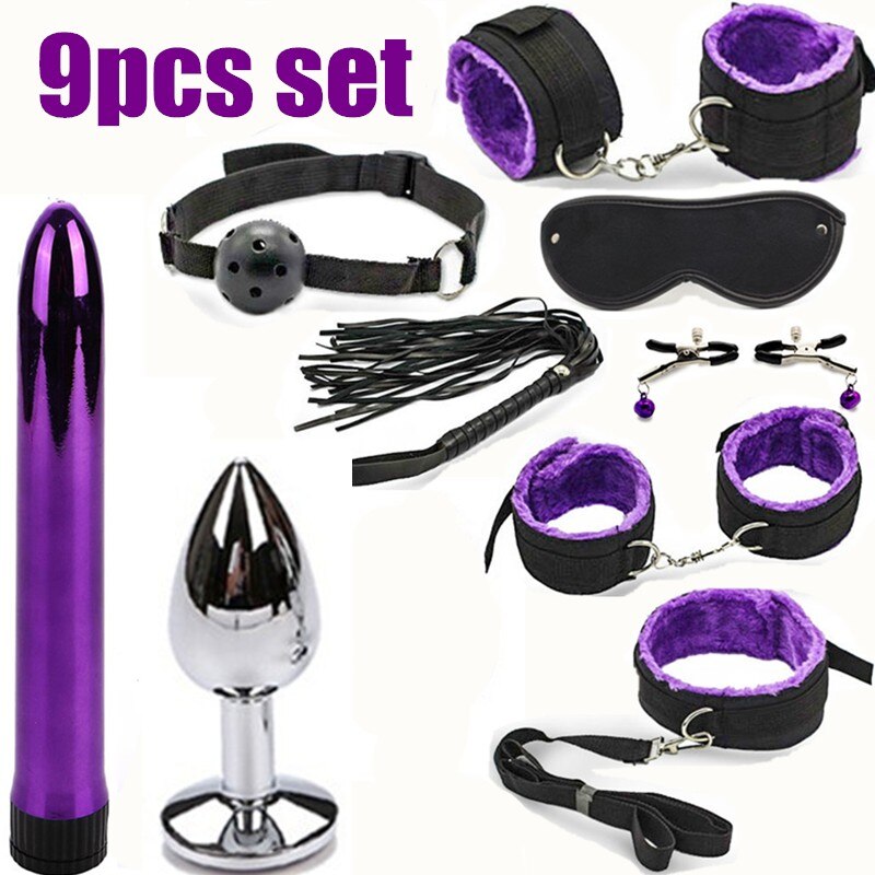 BDSM Erotic Toy Set Sexy Toys Adult Games Sex Bondage Restraint.Handcuffs Nipple Clamp Whip Collar Sex Toys for Couples - buysextoyth
