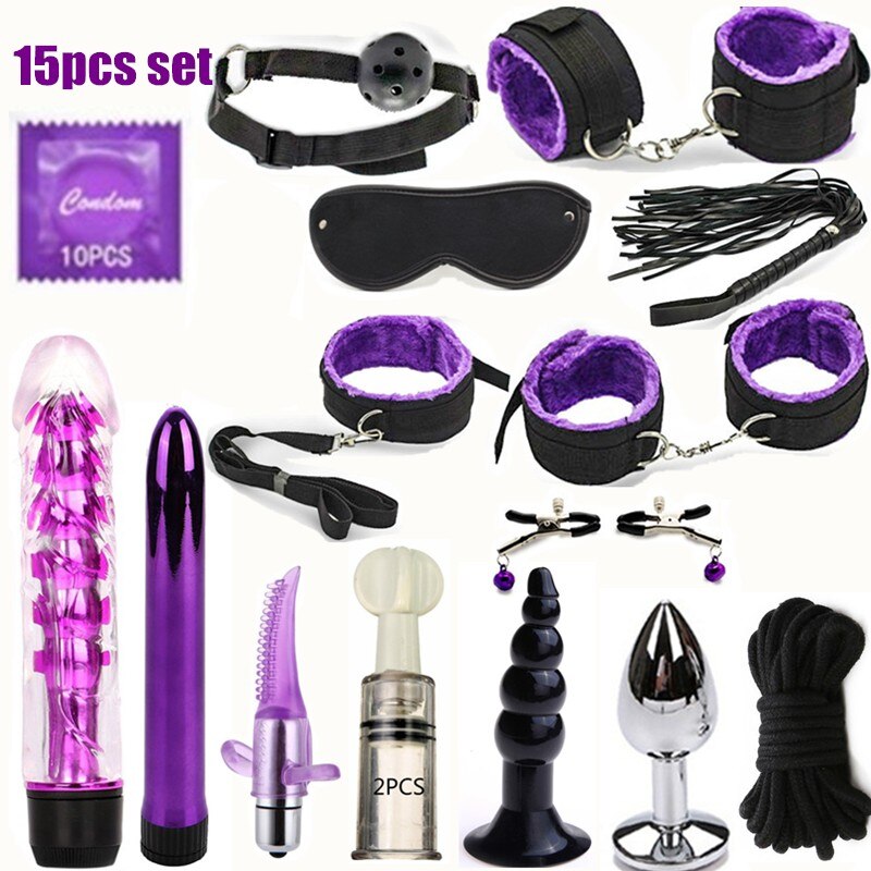 BDSM Erotic Toy Set Sexy Toys Adult Games Sex Bondage Restraint.Handcuffs Nipple Clamp Whip Collar Sex Toys for Couples - buysextoyth