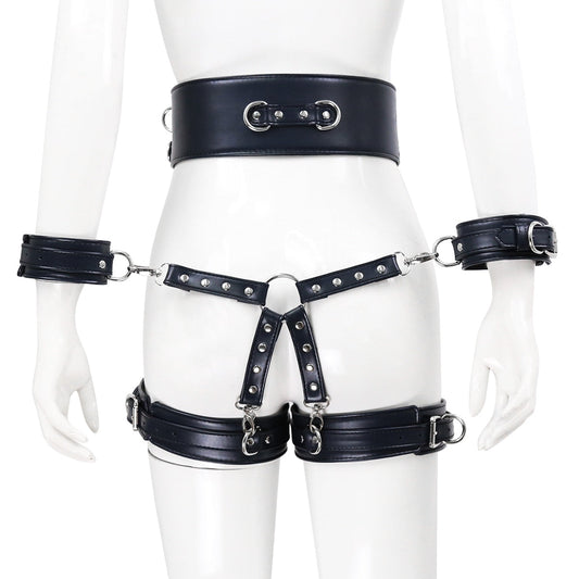 BDSM Sex Toy PU Leather Bondage Set Include Handcuffs.Belt. Legcuffs. Center Connection. Adult Toys Sex Bondage Toys for Women - buysextoyth