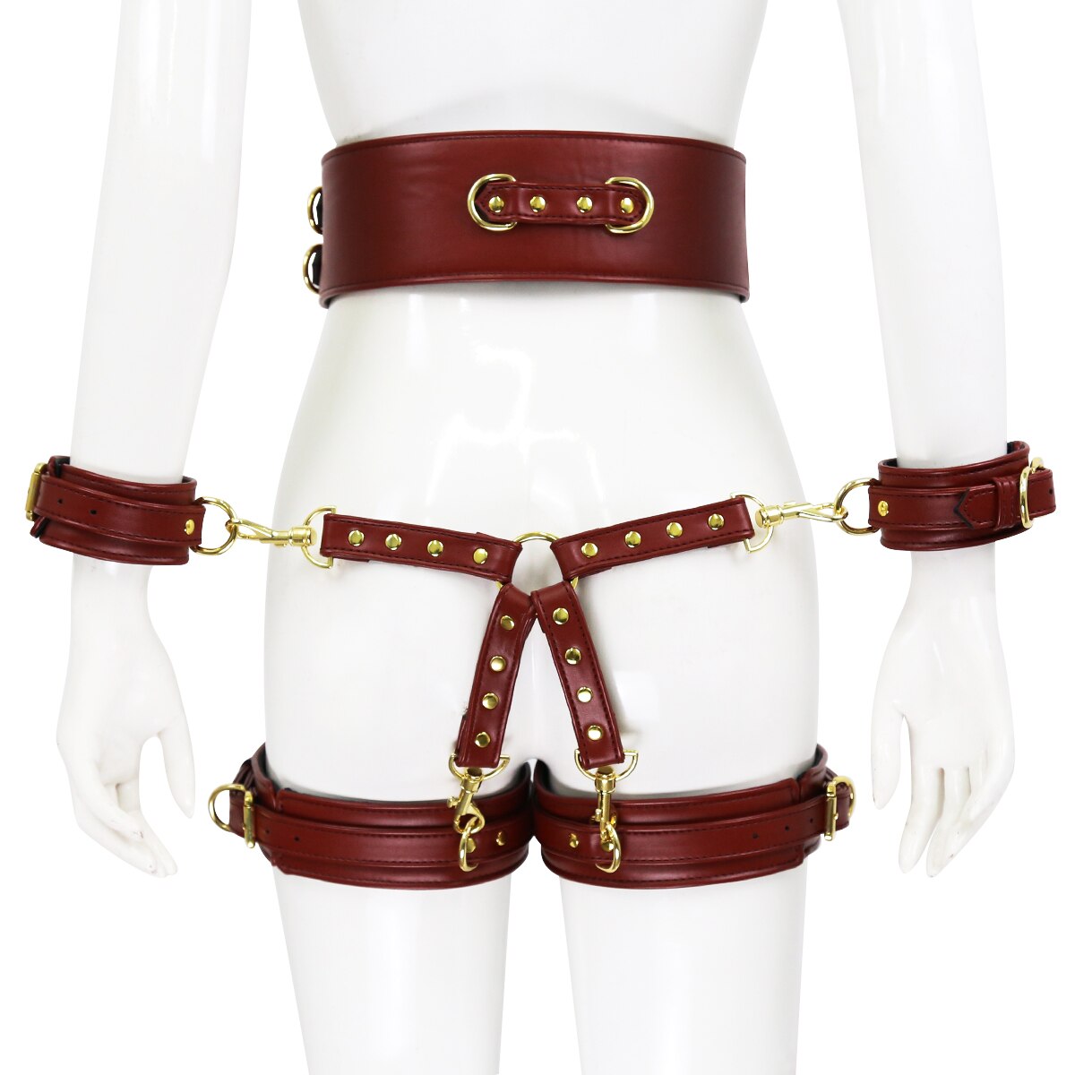 BDSM Sex Toy PU Leather Bondage Set Include Handcuffs.Belt. Legcuffs. Center Connection. Adult Toys Sex Bondage Toys for Women - buysextoyth