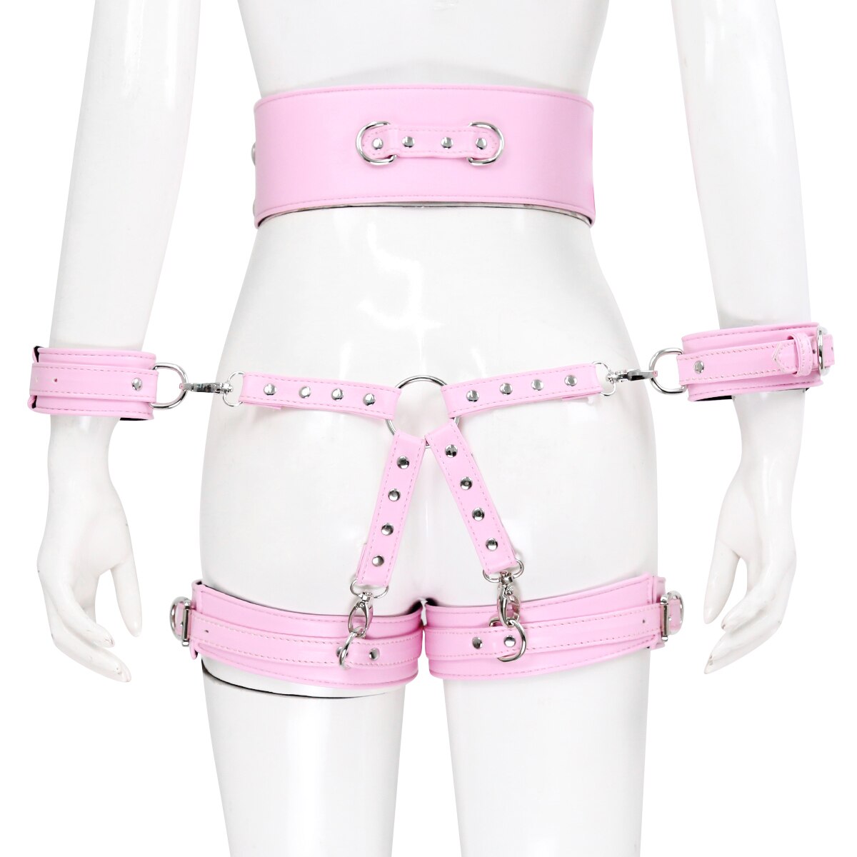 BDSM Sex Toy PU Leather Bondage Set Include Handcuffs.Belt. Legcuffs. Center Connection. Adult Toys Sex Bondage Toys for Women - buysextoyth