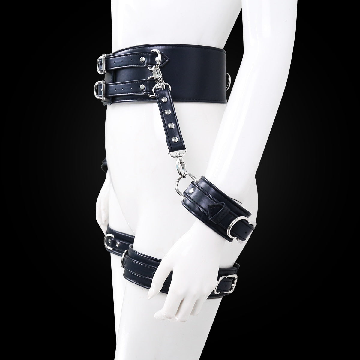 BDSM Sex Toy PU Leather Bondage Set Include Handcuffs.Belt. Legcuffs. Center Connection. Adult Toys Sex Bondage Toys for Women - buysextoyth