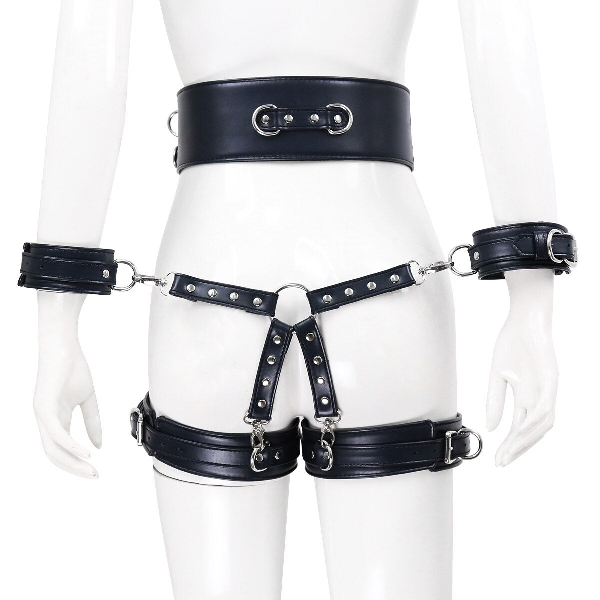 BDSM Sex Toy PU Leather Bondage Set Include Handcuffs.Belt. Legcuffs. Center Connection. Adult Toys Sex Bondage Toys for Women - buysextoyth