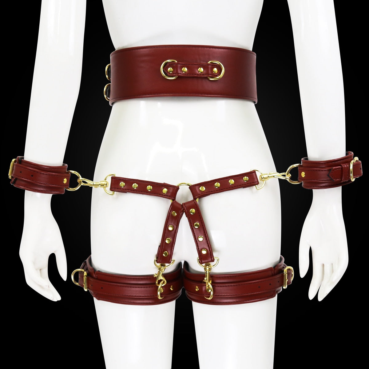 BDSM Sex Toy PU Leather Bondage Set Include Handcuffs.Belt. Legcuffs. Center Connection. Adult Toys Sex Bondage Toys for Women - buysextoyth