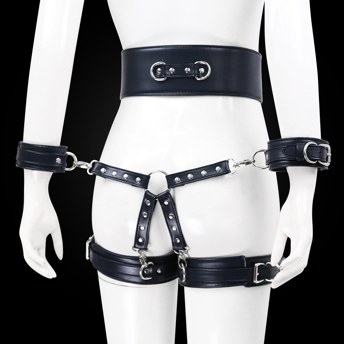 BDSM Sex Toy PU Leather Bondage Set Include Handcuffs.Belt. Legcuffs. Center Connection. Adult Toys Sex Bondage Toys for Women - buysextoyth