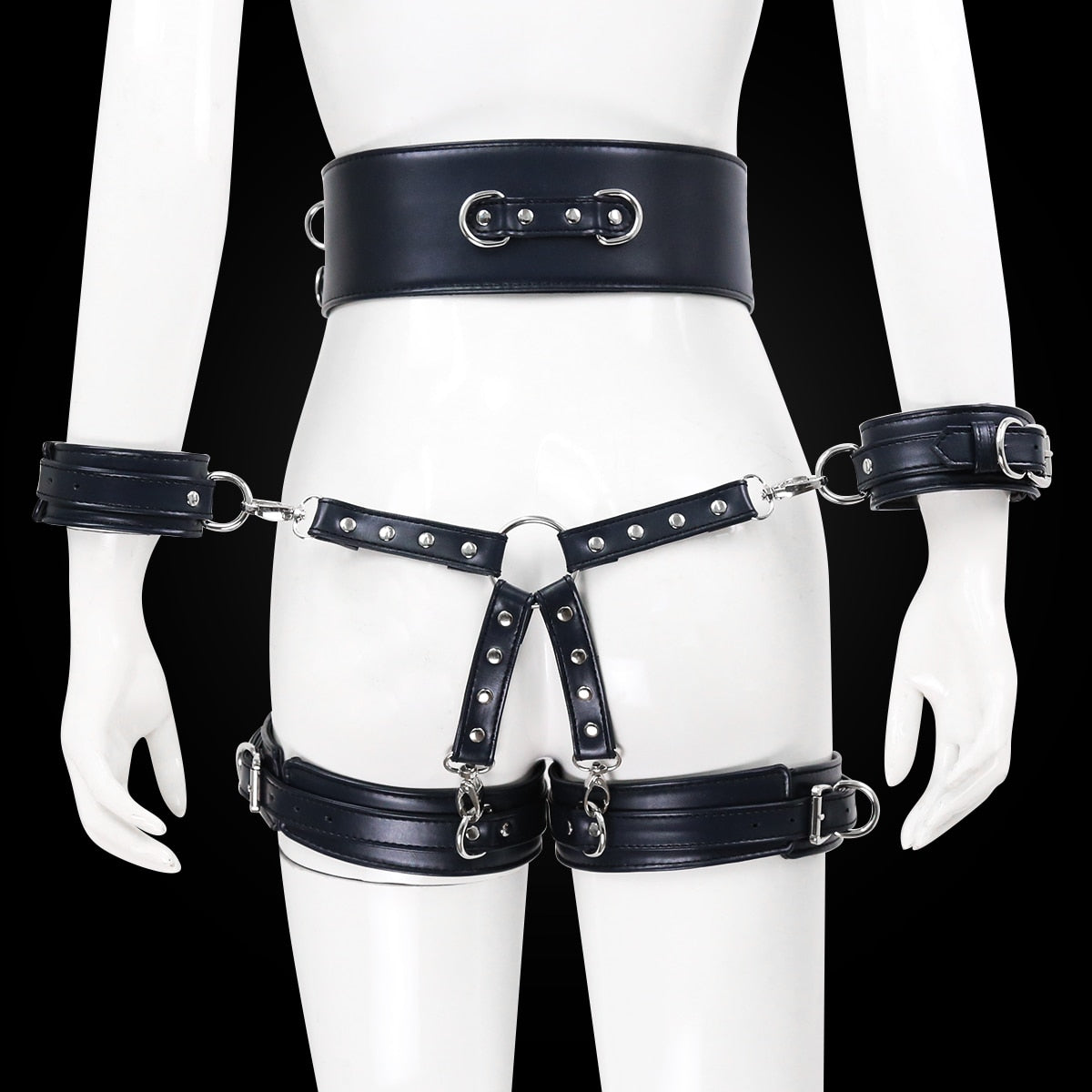 BDSM Sex Toy PU Leather Bondage Set Include Handcuffs.Belt. Legcuffs. Center Connection. Adult Toys Sex Bondage Toys for Women - buysextoyth