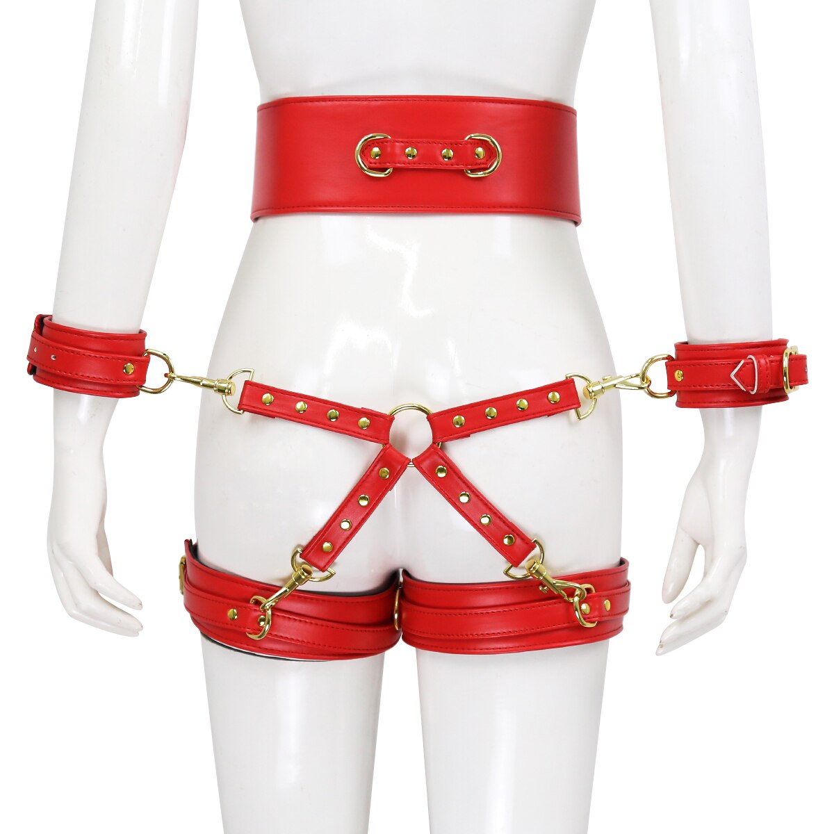 BDSM Sex Toy PU Leather Bondage Set Include Handcuffs.Belt. Legcuffs. Center Connection. Adult Toys Sex Bondage Toys for Women - buysextoyth