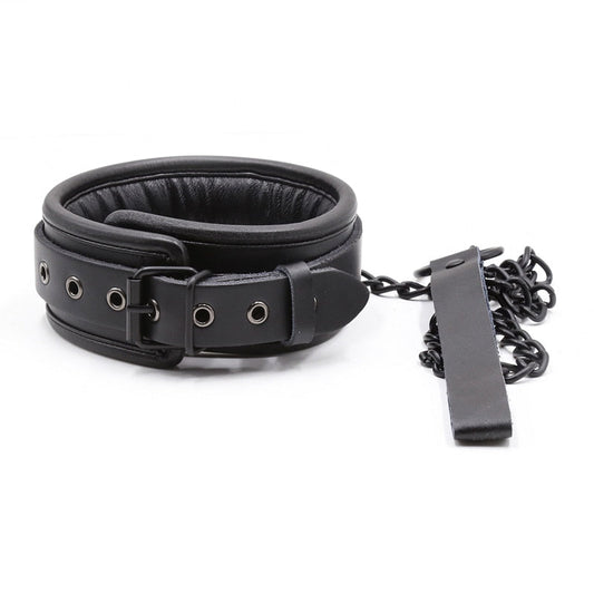 Bdsm Bondage Collar Genuine Leather and Iron Chain Link Metal Hole Slave Collars for Women Sex Toys for Couples Sex Restraints - buysextoyth