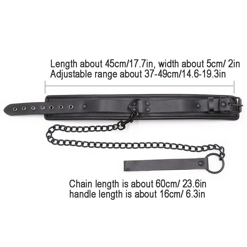 Bdsm Bondage Collar Genuine Leather and Iron Chain Link Metal Hole Slave Collars for Women Sex Toys for Couples Sex Restraints - buysextoyth