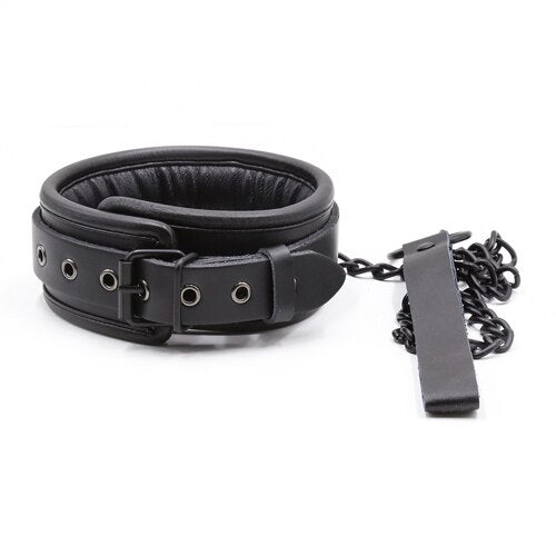 Bdsm Bondage Collar Genuine Leather and Iron Chain Link Metal Hole Slave Collars for Women Sex Toys for Couples Sex Restraints - buysextoyth