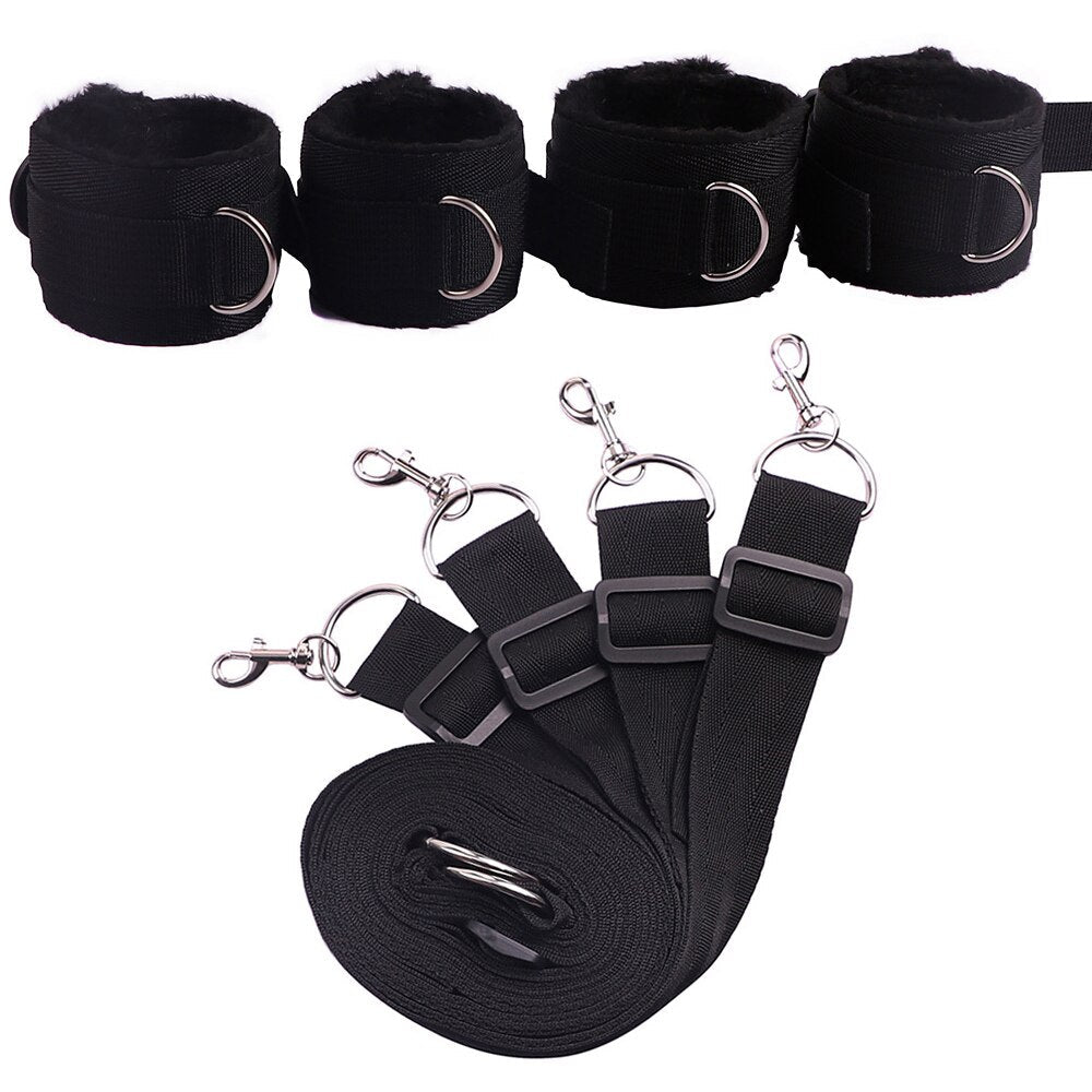 Bed Jam Sex Restraint Kit Adjustable Belt Nylon Handcuffs Ankle Cuffs Under Bed BDSM Bondage Erotic Toys Fixation Adult Game - buysextoyth