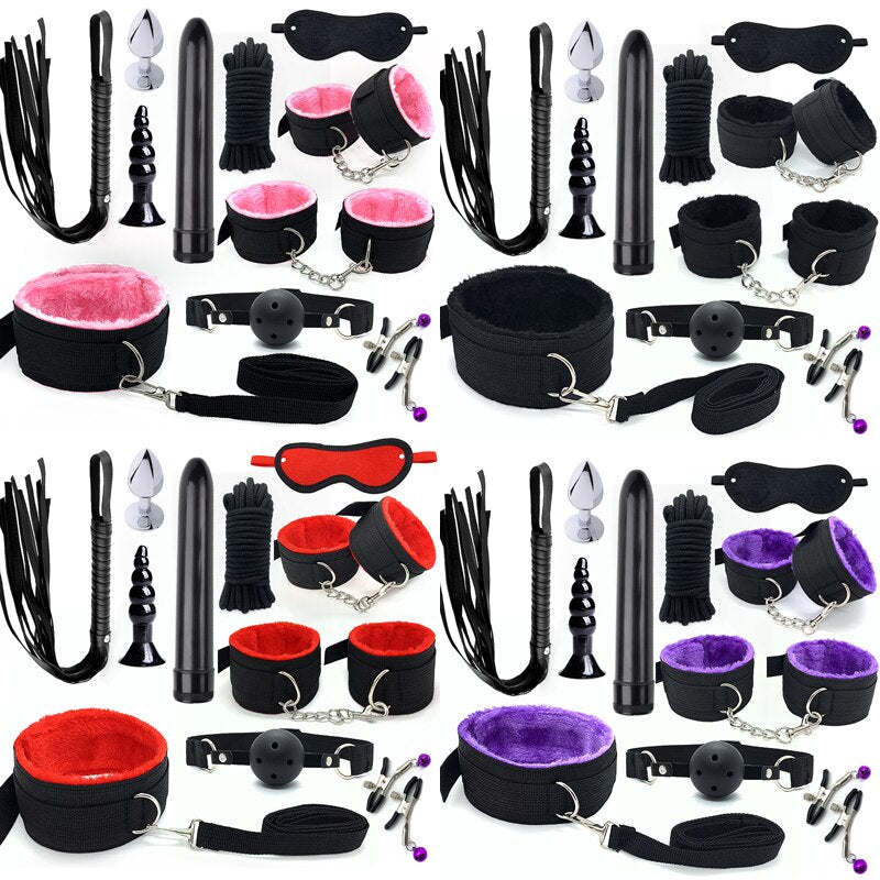 Bondage BDSM Kits Exotic Rope Play Sex Products for Adults Games Handcuffs Sexy Plush Toy for Couples Exotic Accessories 11pcs - buysextoyth