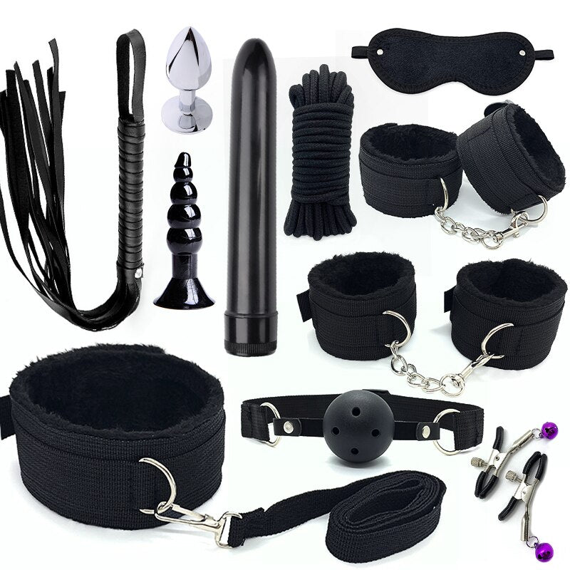 Bondage BDSM Kits Exotic Rope Play Sex Products for Adults Games Handcuffs Sexy Plush Toy for Couples Exotic Accessories 11pcs - buysextoyth