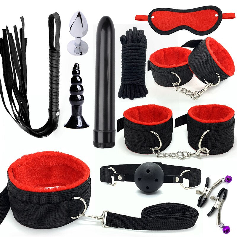 Bondage BDSM Kits Exotic Rope Play Sex Products for Adults Games Handcuffs Sexy Plush Toy for Couples Exotic Accessories 11pcs - buysextoyth