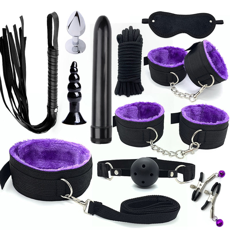 Bondage BDSM Kits Exotic Rope Play Sex Products for Adults Games Handcuffs Sexy Plush Toy for Couples Exotic Accessories 11pcs - buysextoyth