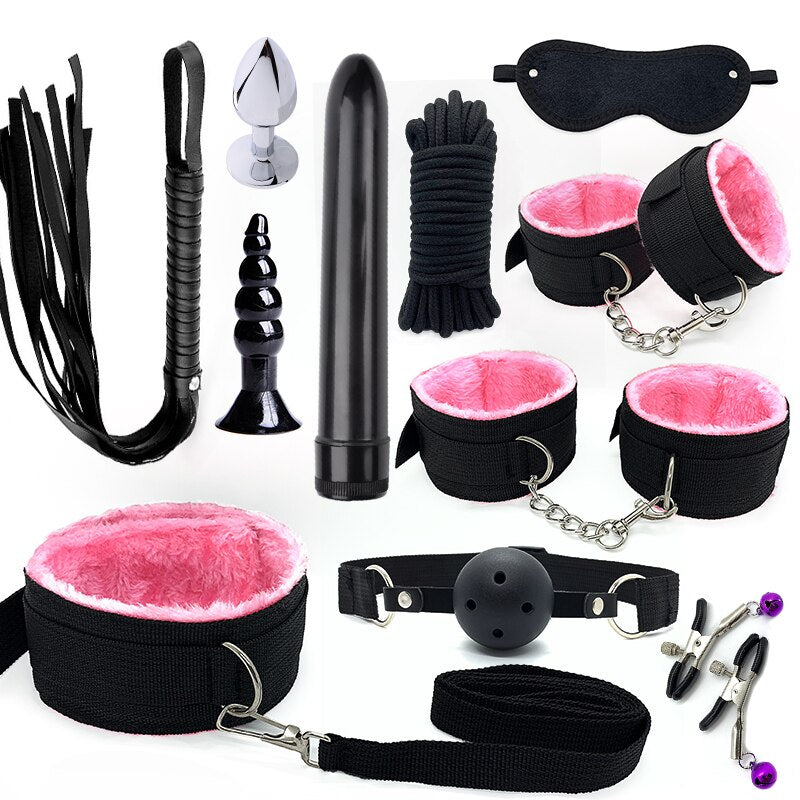 Bondage BDSM Kits Exotic Rope Play Sex Products for Adults Games Handcuffs Sexy Plush Toy for Couples Exotic Accessories 11pcs - buysextoyth