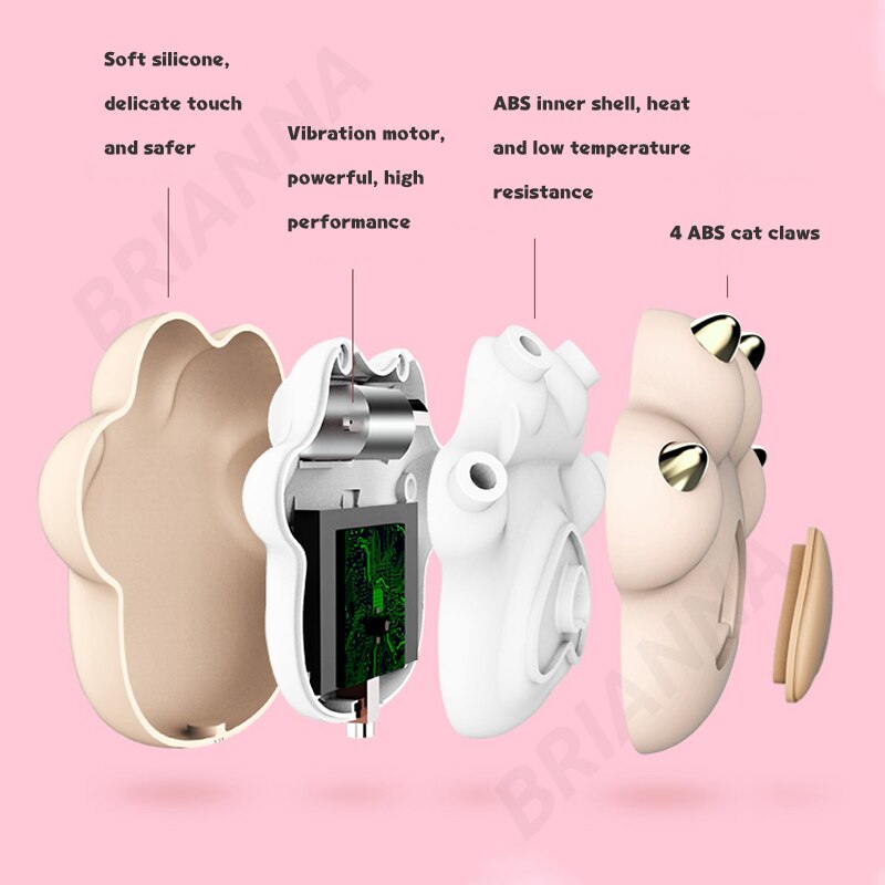 Cat Paw Vibrator การ์ตูนซิลิโคนนุ่มน่ารัก Cat Paw กระตุ้น Clitoral Vibrators ความร้อน Charge สำหรับสตรีนวด - buysextoyth