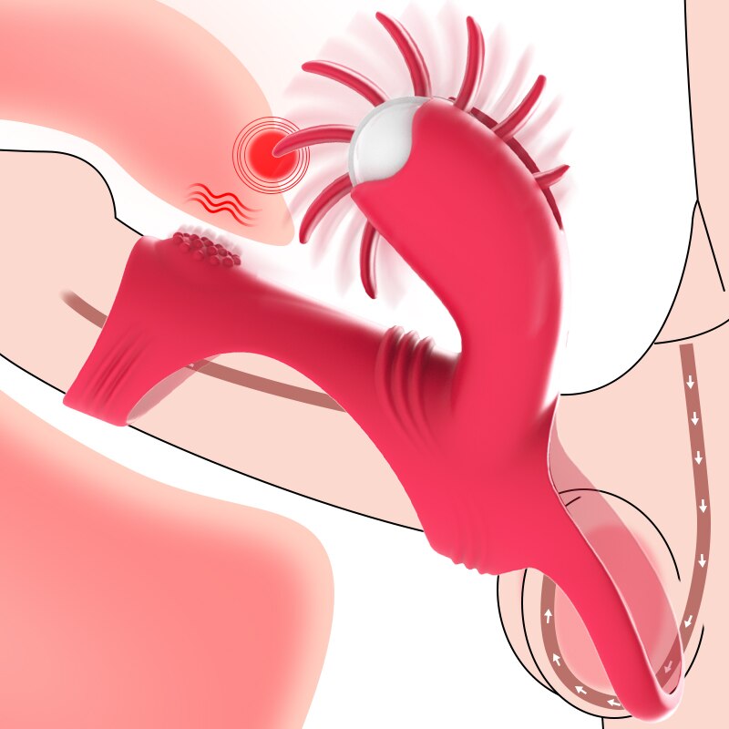 แหวนอวัยวะเพศชาย Cock Vibrator สำหรับคู่ผู้หญิงเลีย Vibrating ช่องคลอด Clit Stimulator G จุด Orgasm ล็อคชาย Cockring สำหรับผู้ชายของเล่น - buysextoyth