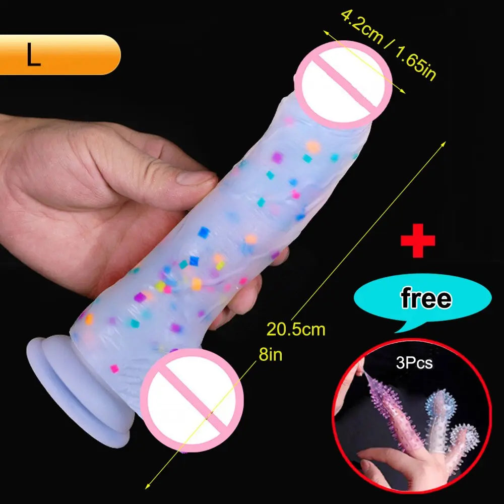 Confetti Dildo ที่สมจริงซิลิโคน Dildo.พร้อมถ้วยดูดสำหรับแฮนด์ฟรีเล่นฟรี.สมจริง Penis สำหรับสตรีและคู่ - buysextoyth