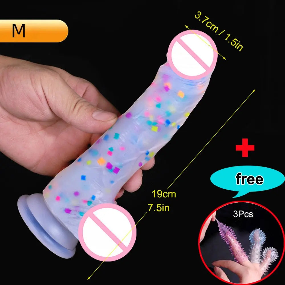 Confetti Dildo ที่สมจริงซิลิโคน Dildo.พร้อมถ้วยดูดสำหรับแฮนด์ฟรีเล่นฟรี.สมจริง Penis สำหรับสตรีและคู่ - buysextoyth